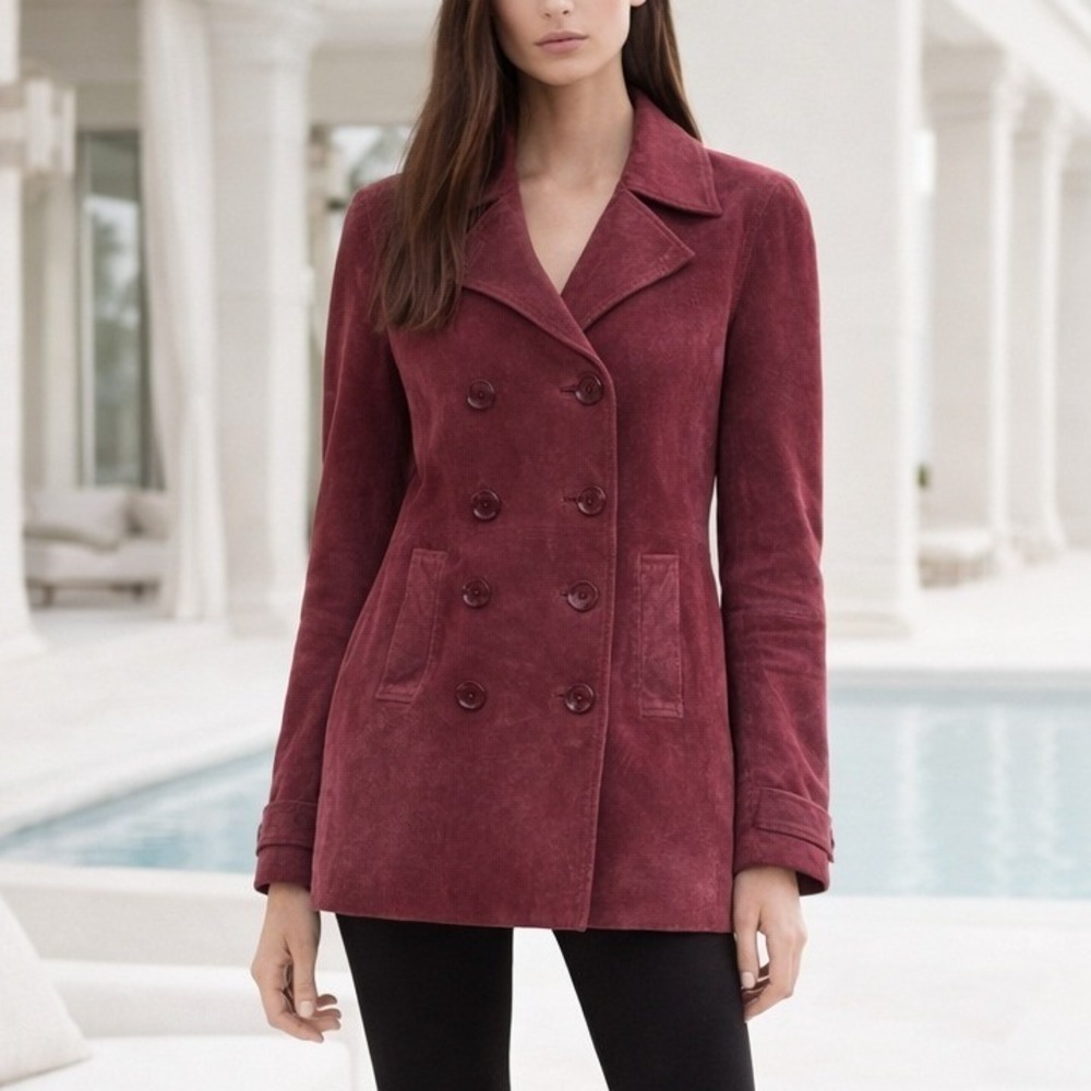 Vintage B Lucid SMALL Raspberry Red Wine Purple Suede‎ Leather Mid Length Jacket